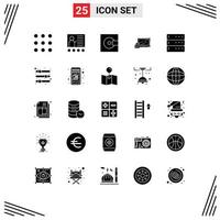 25 Universal Solid Glyphs Set for Web and Mobile Applications login security devices padlock technology Editable Vector Design Elements