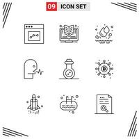 Pack of 9 creative Outlines of mass weapon talk drops speech human Editable Vector Design Elements