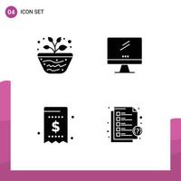 Pack of 4 Modern Solid Glyphs Signs and Symbols for Web Print Media such as education pc study monitor currency Editable Vector Design Elements