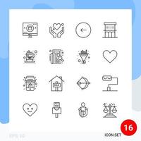 User Interface Pack of 16 Basic Outlines of property estate motivation architecture play Editable Vector Design Elements