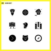 Modern Set of 9 Solid Glyphs Pictograph of photo map multimedia presentation store Editable Vector Design Elements