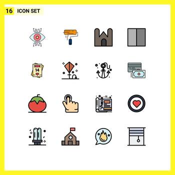 Mobile Interface Flat Color Filled Line Set of 16 Pictograms of feb grid wall medieval castle tower Editable Creative Vector Design Elements