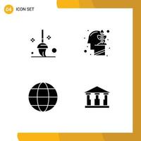 4 User Interface Solid Glyph Pack of modern Signs and Symbols of bucket globe human growth bank Editable Vector Design Elements
