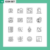 16 User Interface Outline Pack of modern Signs and Symbols of medicine herbal toggle alternative city Editable Vector Design Elements