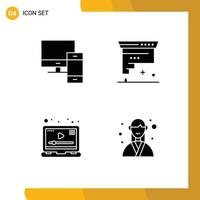 Set of 4 Commercial Solid Glyphs pack for computer ink pc coding player Editable Vector Design Elements