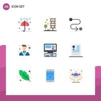 9 Universal Flat Color Signs Symbols of computer employee city counselor route Editable Vector Design Elements