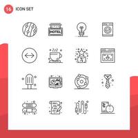 Pack of 16 Modern Outlines Signs and Symbols for Web Print Media such as swipe washing rest machine product Editable Vector Design Elements