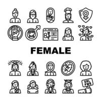 Female Occupation And Profession Icons Set Vector