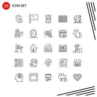 User Interface Pack of 25 Basic Lines of outdoors camping mobile camp chocolate Editable Vector Design Elements