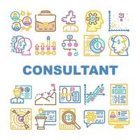 Business Consultant Advicing Icons Set Vector