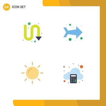 Set of 4 Vector Flat Icons on Grid for arrows sunny turning direction arithmetic Editable Vector Design Elements