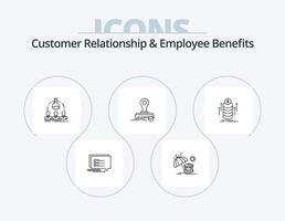 relación con el cliente y línea de beneficios para empleados icono paquete 5 diseño de iconos. laboratorio. carta. chat. fax. correo vector