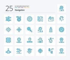 paquete de iconos de color azul de navegación 25 que incluye mapa. manera. navegación. navegación. alfiler vector