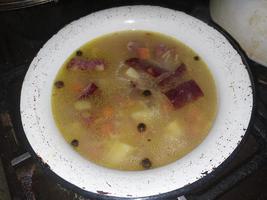 Making soup with various ingredients at home photo