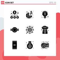 9 User Interface Solid Glyph Pack of modern Signs and Symbols of international rank creative plain insignia Editable Vector Design Elements