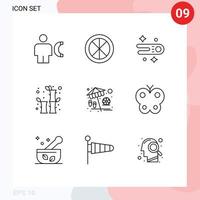 User Interface Pack of 9 Basic Outlines of beach chinese interior china space Editable Vector Design Elements