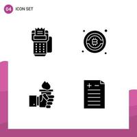 User Interface Pack of 4 Basic Solid Glyphs of card hand machine money leadership Editable Vector Design Elements