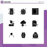 Group of 9 Modern Solid Glyphs Set for payment male time fee layout Editable Vector Design Elements