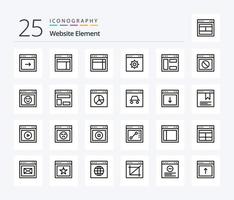 paquete de iconos de 25 líneas del elemento del sitio web que incluye el sitio web. advertencia. sitio web. parada. sitio web vector