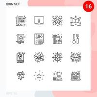 User Interface Pack of 16 Basic Outlines of book box monitor puzzle cube Editable Vector Design Elements