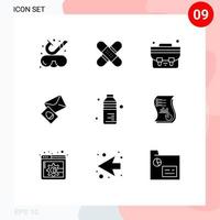 Universal Icon Symbols Group of 9 Modern Solid Glyphs of bottle egg medical mail student bag Editable Vector Design Elements