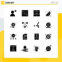 Group of 16 Solid Glyphs Signs and Symbols for nature flower sushi webcam computer Editable Vector Design Elements