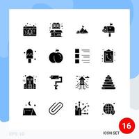 Editable Vector Line Pack of 16 Simple Solid Glyphs of postoffice post item mail peak Editable Vector Design Elements