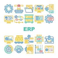 conjunto de iconos de planificación de recursos empresariales erp vector