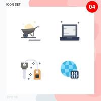 Mobile Interface Flat Icon Set of 4 Pictograms of barrow notebook truck device key Editable Vector Design Elements