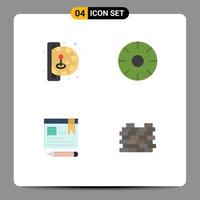 Mobile Interface Flat Icon Set of 4 Pictograms of insert coin browser play fruit pen Editable Vector Design Elements