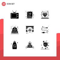 Modern Set of 9 Solid Glyphs and symbols such as cable romantic value arch back bag Editable Vector Design Elements