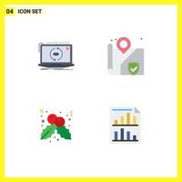 Pack of 4 Modern Flat Icons Signs and Symbols for Web Print Media such as app christmas software security bars Editable Vector Design Elements