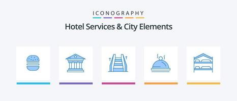 servicios de hotel y elementos de la ciudad paquete de iconos azul 5 que incluye dormitorio. Servicio. escalera. palater hotel. diseño de iconos creativos vector