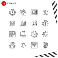 Pack of 16 Modern Outlines Signs and Symbols for Web Print Media such as plug electric money watch kit pound Editable Vector Design Elements