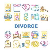 divorcio, pareja, cancelación, matrimonio, iconos, conjunto, vector