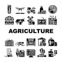 conjunto de iconos de negocios de tierras de cultivo de agricultura vector