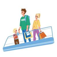 Family Riding On Mall Escalator Together Vector