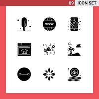 Editable Vector Line Pack of 9 Simple Solid Glyphs of presentation feminism navigation feedback webpage Editable Vector Design Elements