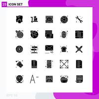 Editable Vector Line Pack of 25 Simple Solid Glyphs of plumbing mechanical concert shutter camera Editable Vector Design Elements