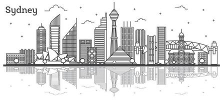 Outline Sydney Australia City Skyline with Modern Buildings Isolated on White. vector