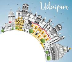 Udaipur India City Skyline with Color Buildings, Blue Sky and Copy Space. vector