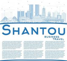 Outline Shantou China City Skyline with Blue Buildings and Copy Space. vector