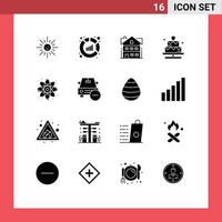 Pack of 16 creative Solid Glyphs of energy valentine house lover cake Editable Vector Design Elements