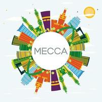 Mecca City Skyline with Color Buildings, Blue Sky and Copy Space. vector