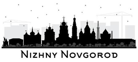 silueta del horizonte de la ciudad de nizhny novgorod rusia con edificios negros aislados en fondo blanco. vector