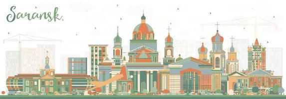 Saransk Russia City Skyline with Color Buildings. vector