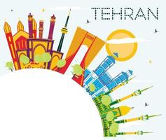 Tehran Skyline with Color Landmarks, Blue Sky and Copy Space. vector