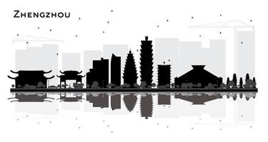 Zhengzhou China City Skyline Silhouette with Black Buildings and Reflections Isolated on White. vector