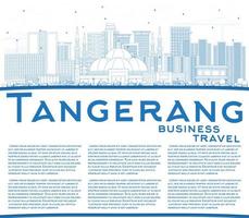 Outline Tangerang Indonesia City Skyline with Blue Buildings and Copy Space. vector