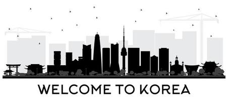 South Korea City Skyline Silhouette with Black Buildings. vector